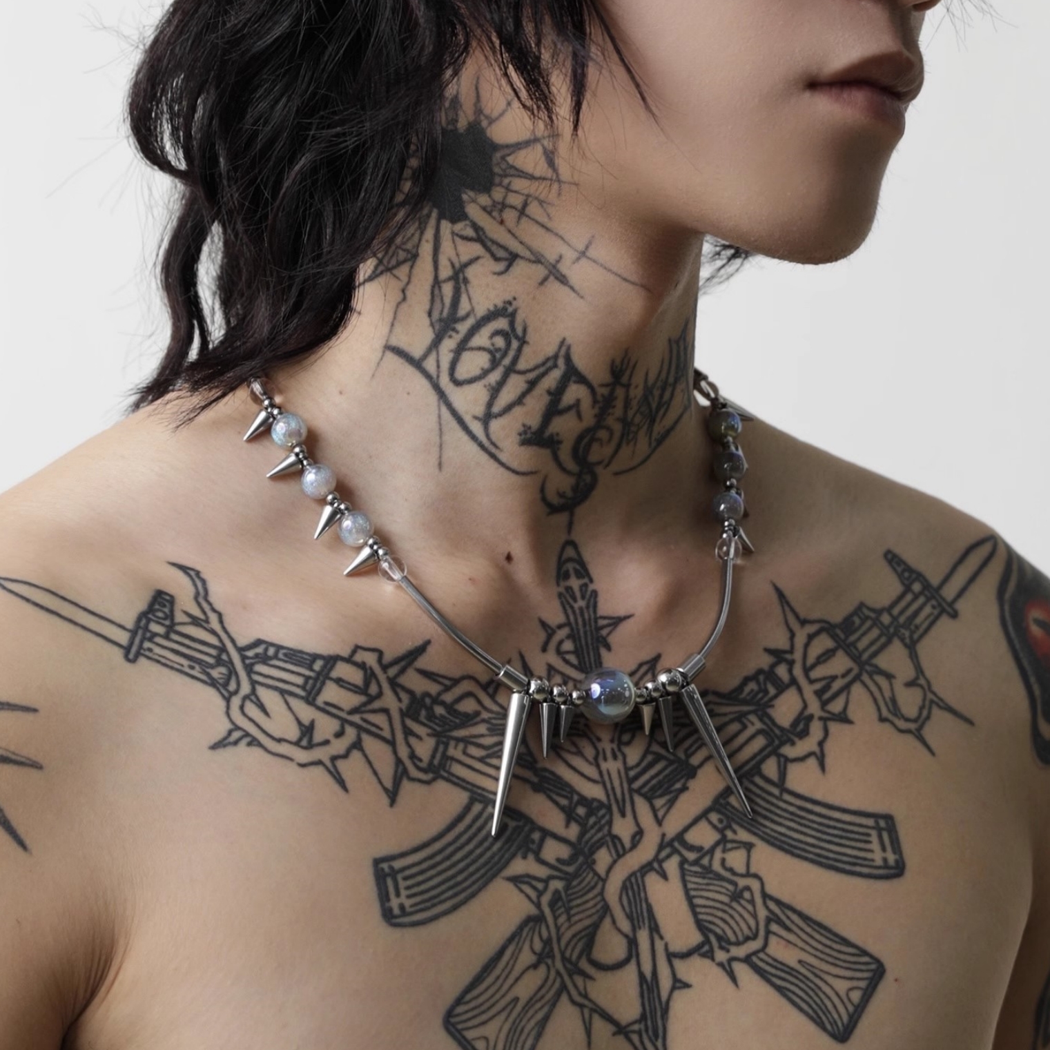 Street Fashion Goth - Titanium Steel Rivet Choker For Man