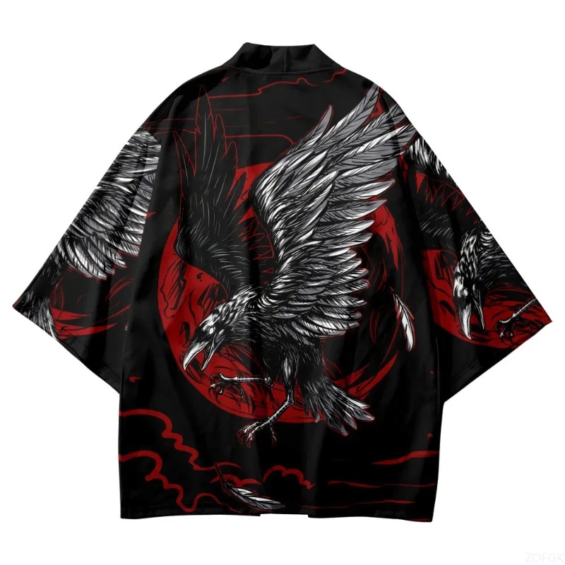 Fashion Crow Printed Open Fron - Street Fashion Kimono reseña y precio