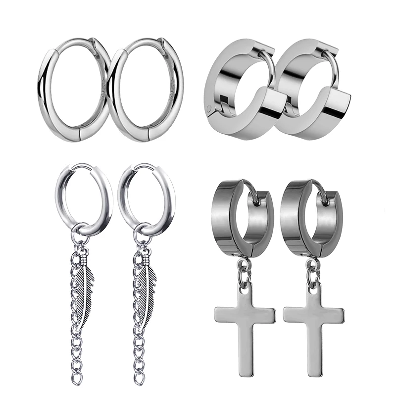 4 Pairs Punk Steel-color Stain - Street Fashion Earrings reseña y precio