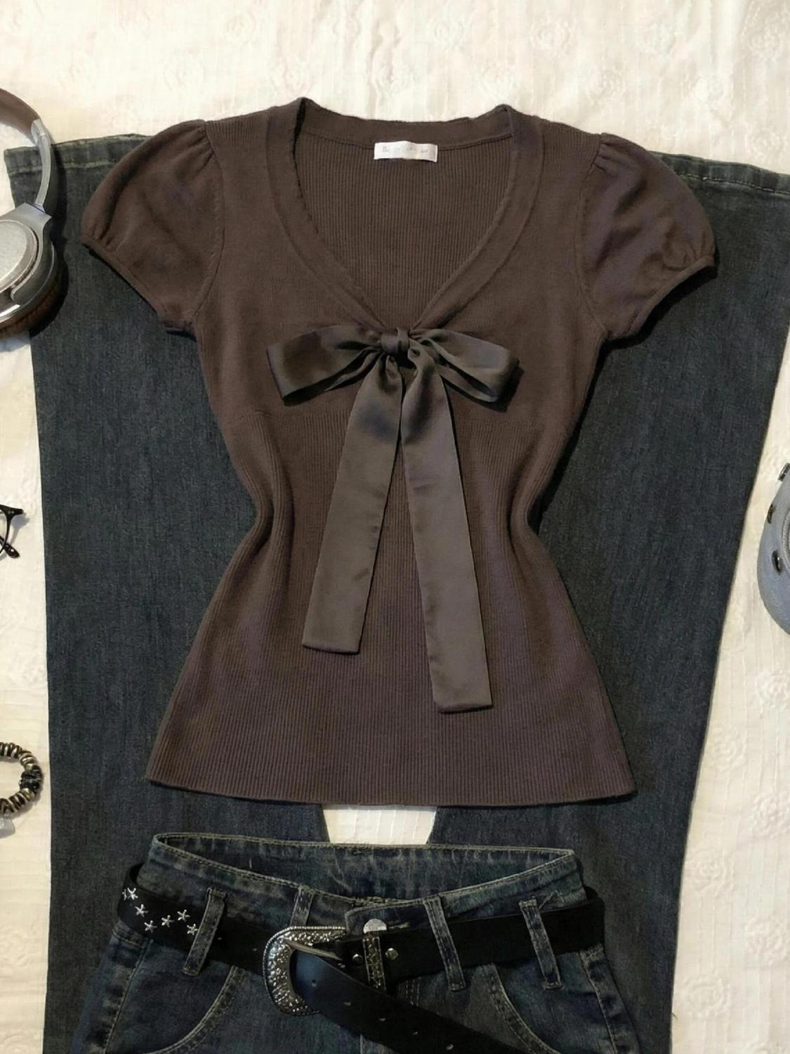Vintage T-shirt Bow Y2k Slim S - Street Fashion Goth reseña y precio