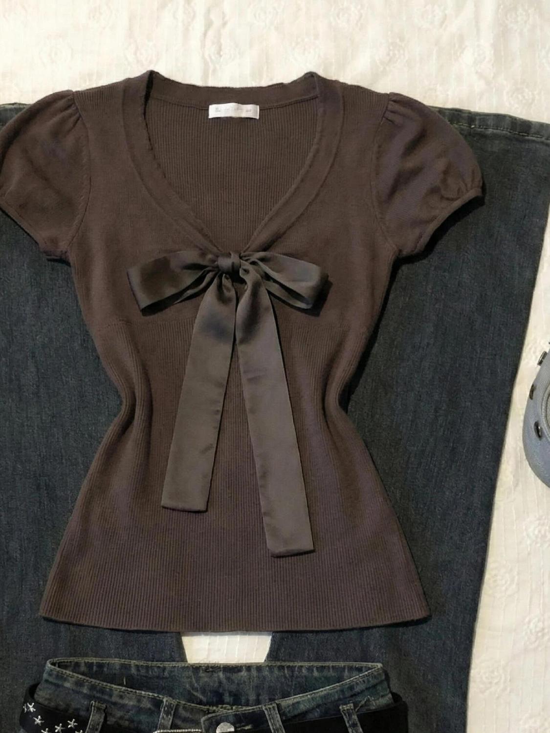 Vintage T-shirt Bow Y2k Slim S - Street Fashion Goth reseña y precio