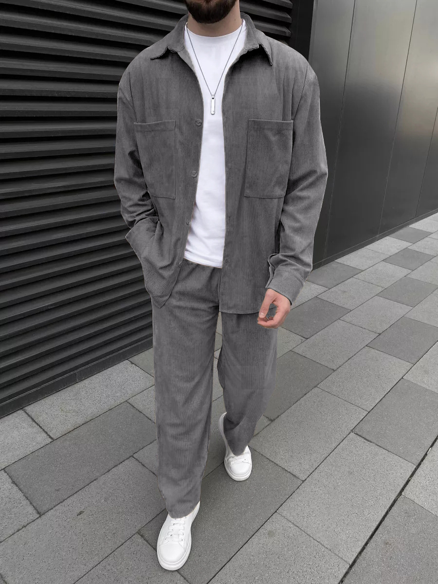 Men's corduroy two-piece outfi - Street Fashion Clothing reseña y precio