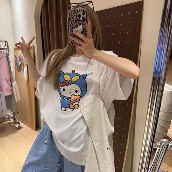 Short Sleeved Hello Kitty Prin - Street Fashion Casual reseña y precio