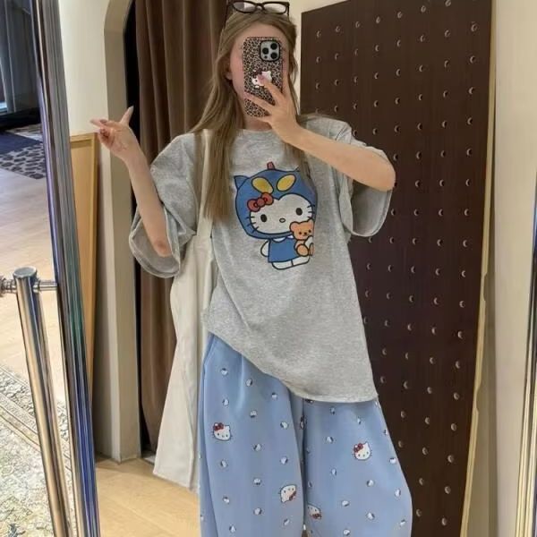 Short Sleeved Hello Kitty Prin - Street Fashion Casual reseña y precio