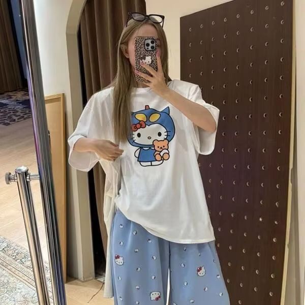 Short Sleeved Hello Kitty Prin - Street Fashion Casual reseña y precio